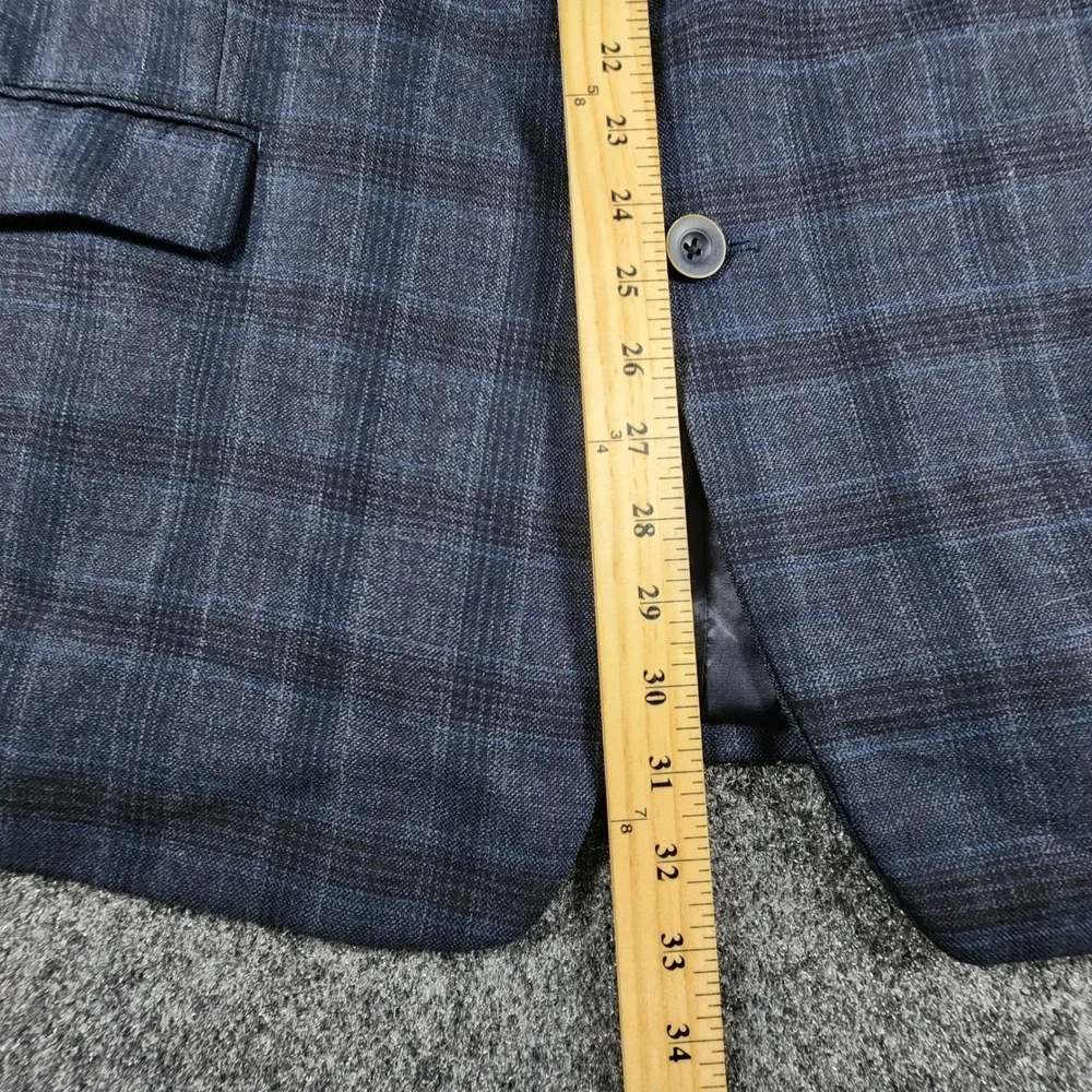 Austin Reed Sport Coat Mens 50R Blue Plaid Windowpane Wool Two Button Blazer EUC